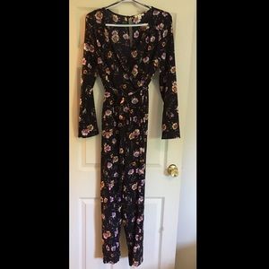 Full floral print body suit low plunge wide leg